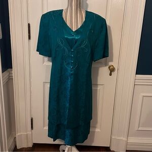 Vintage lady Dorby teal dress size 20W D97